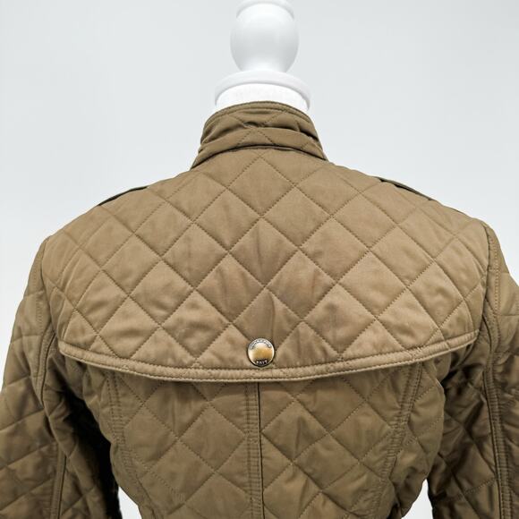 Burberry Quilted Coat Winter Down Finsbridge Plaid Jacket Check Olive Green XS - Picture 12 of 16